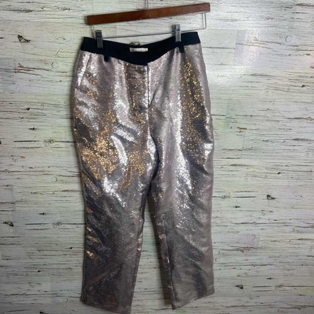 ALEC LES VILLE SEQUINS silver trousers pants size small straight leg